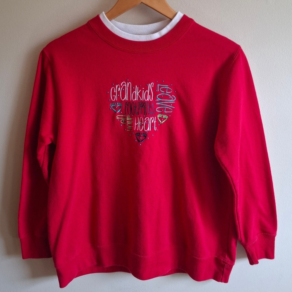 Vintage Red Grandma Embroidered Mock Collar Sweater M&C Sportswear Sz M Petite